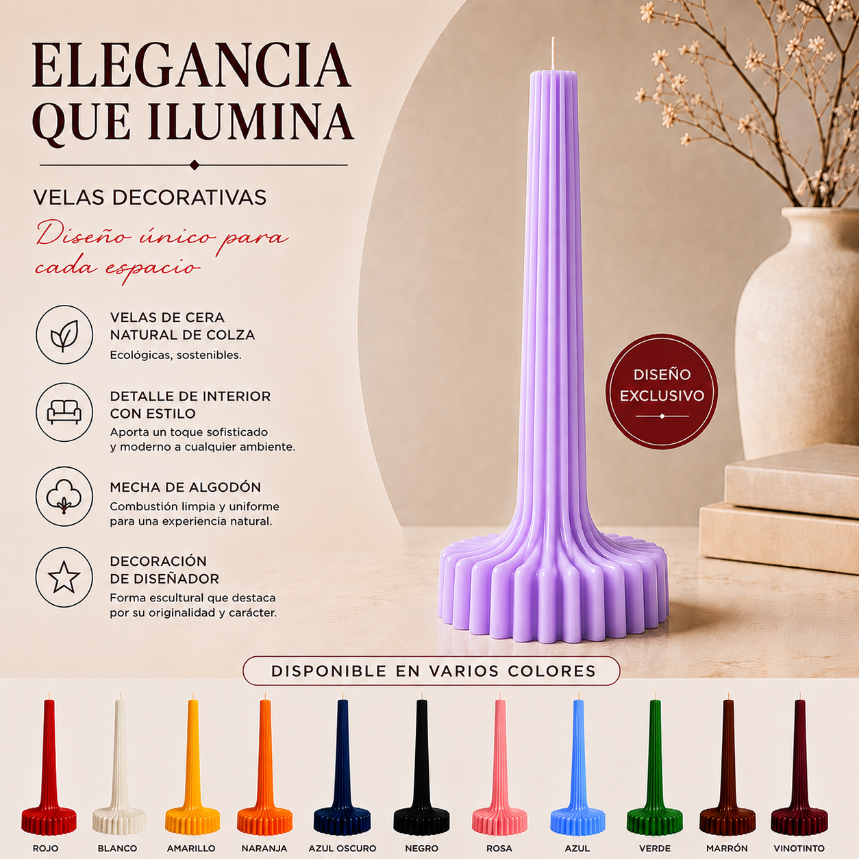 Green ribbed decorative candle