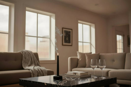 Black ribbed decorative candle