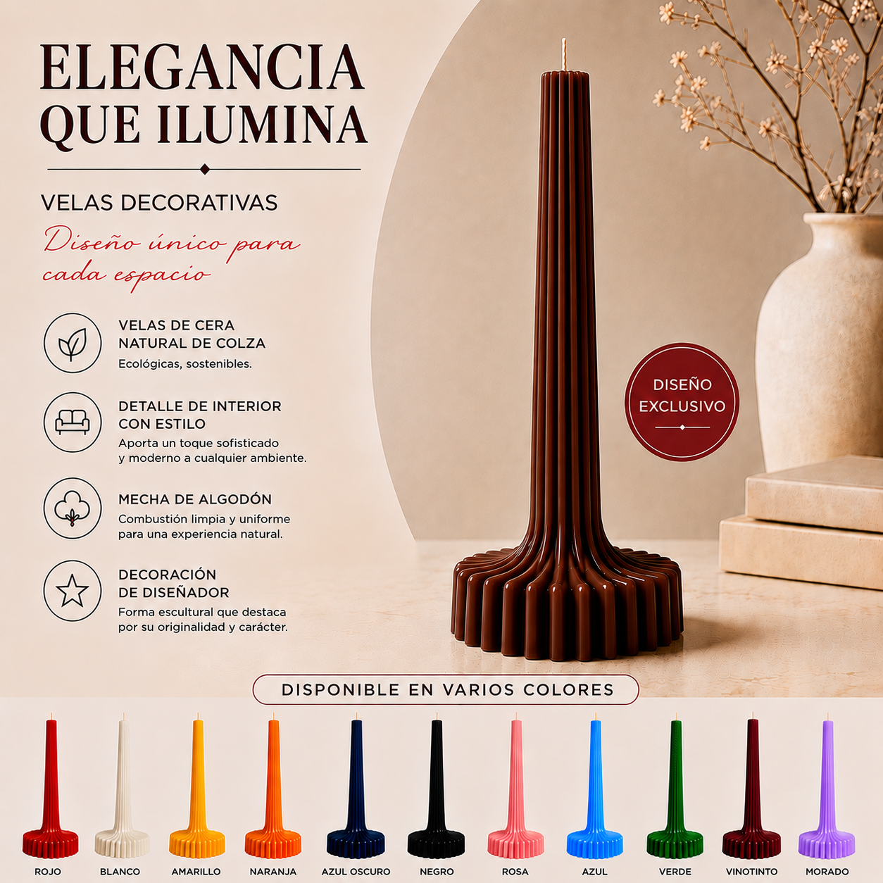 Black ribbed decorative candle