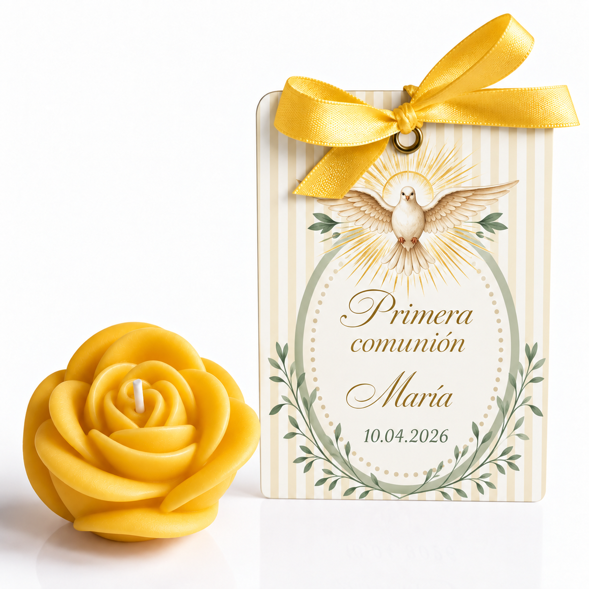 Velas Personalizadas en Forma de Rosa para Bautizos (Opción 2)