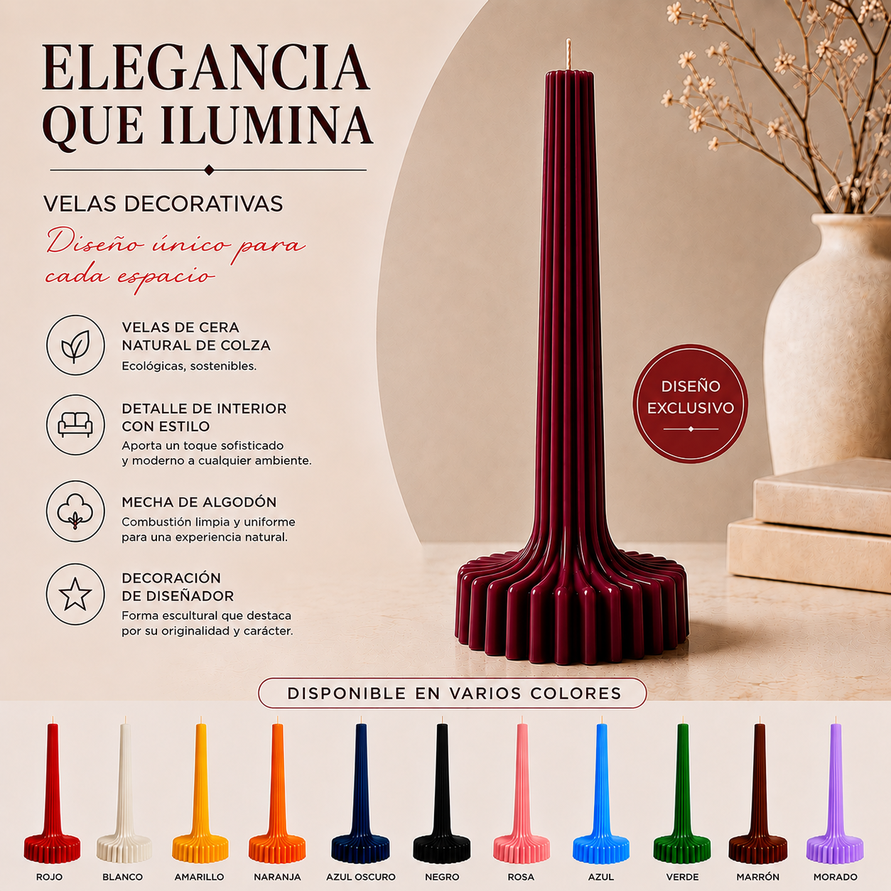 Green ribbed decorative candle