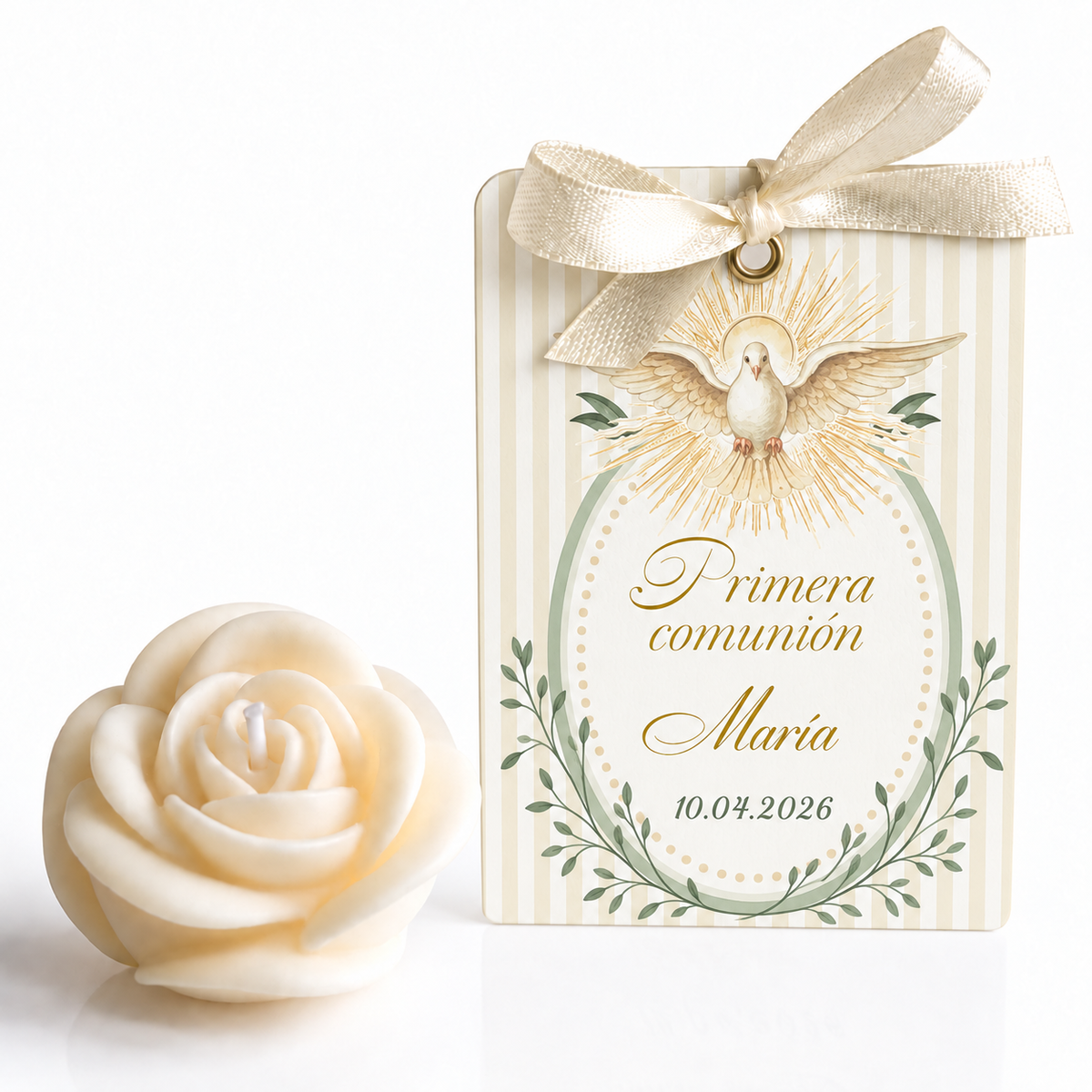 Velas Personalizadas en Forma de Rosa para Bautizos (Opción 2)