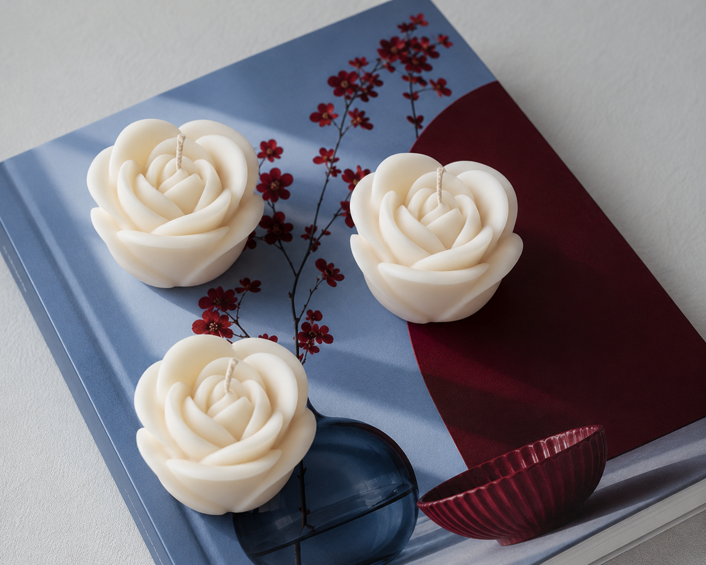 Velas en Forma de Rosa (Blancas)
