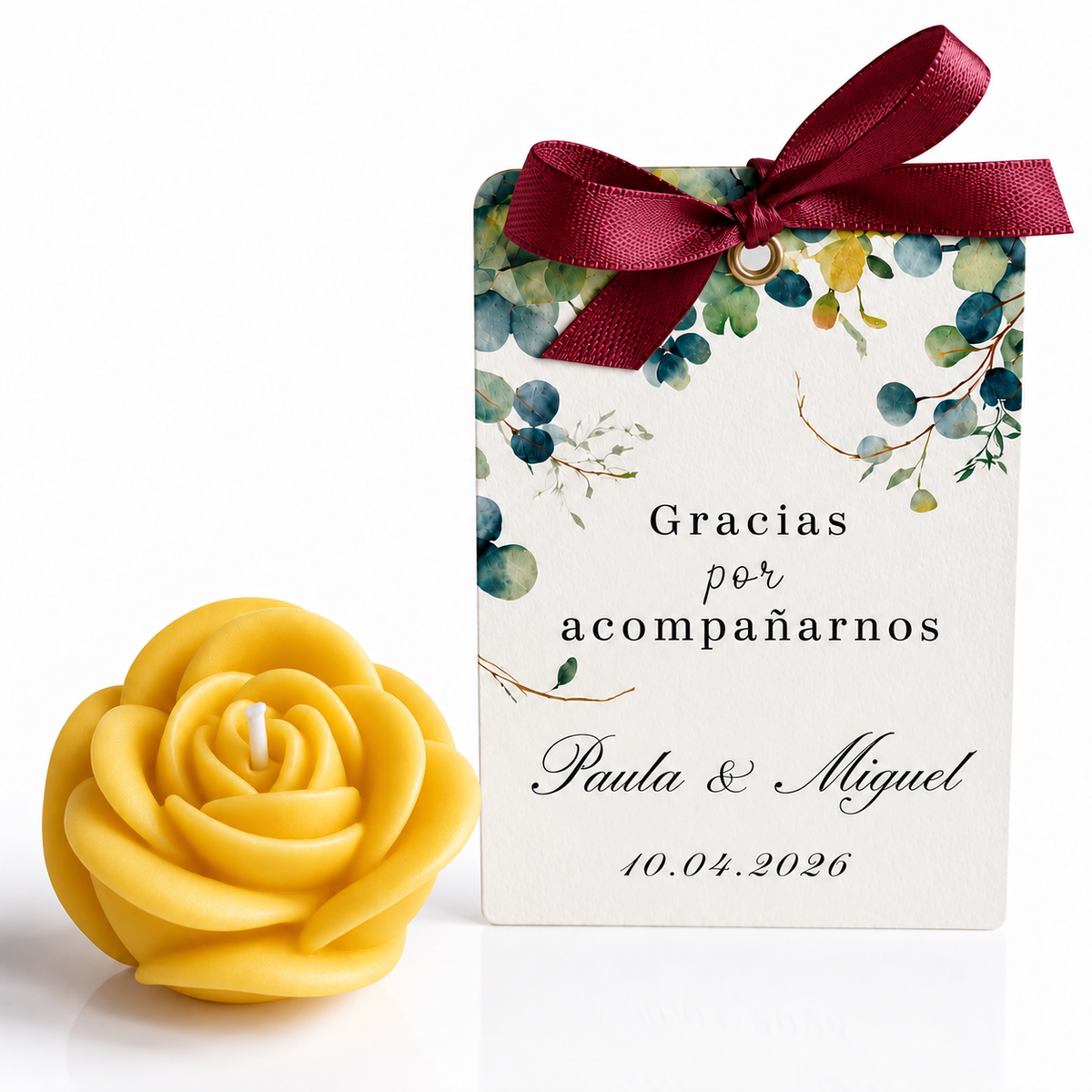 Personalized Rose-Shaped Candles for Weddings, Birthdays, Baptisms (Option 1)