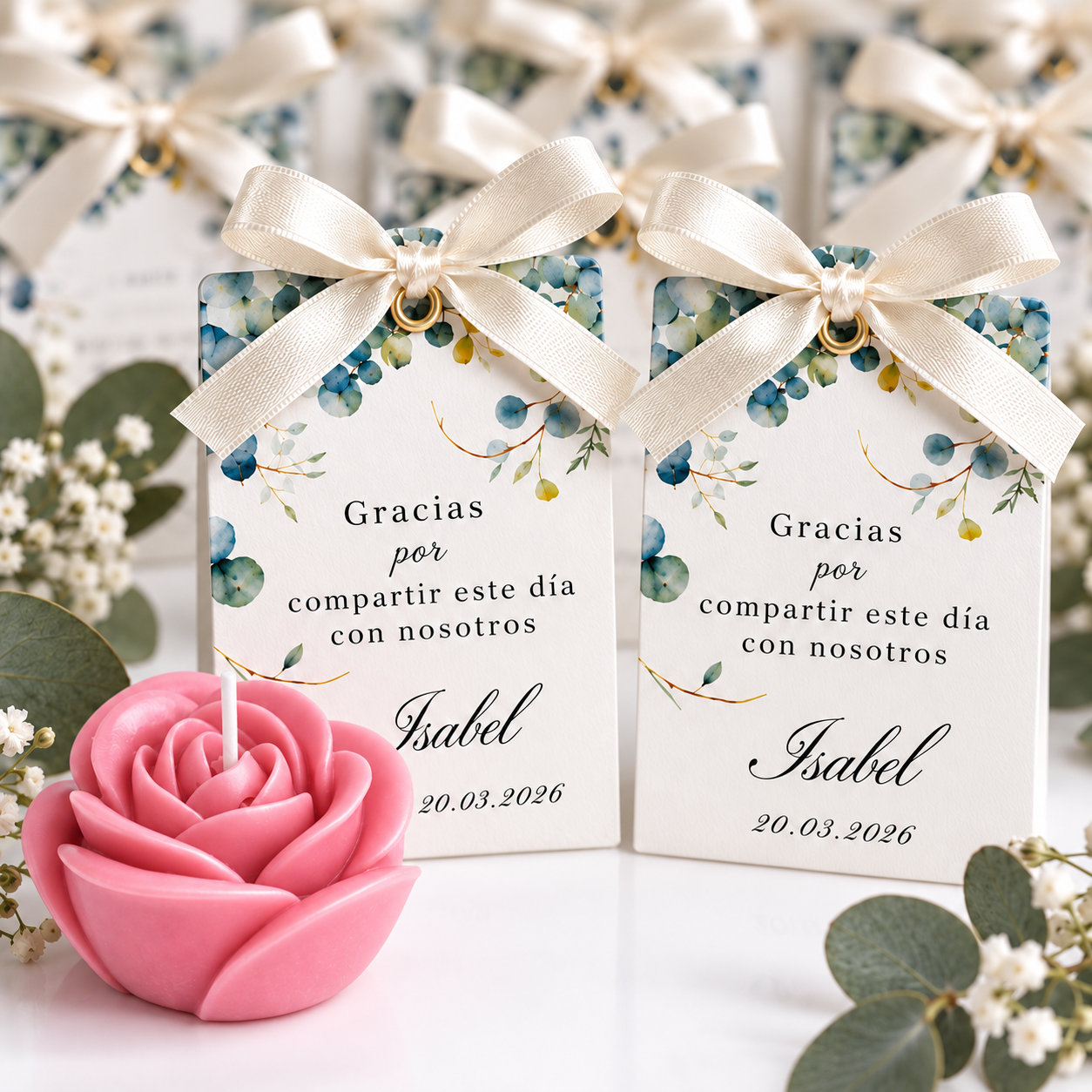 Personalized Rose-Shaped Candles for Weddings, Birthdays, Baptisms (Option 1)