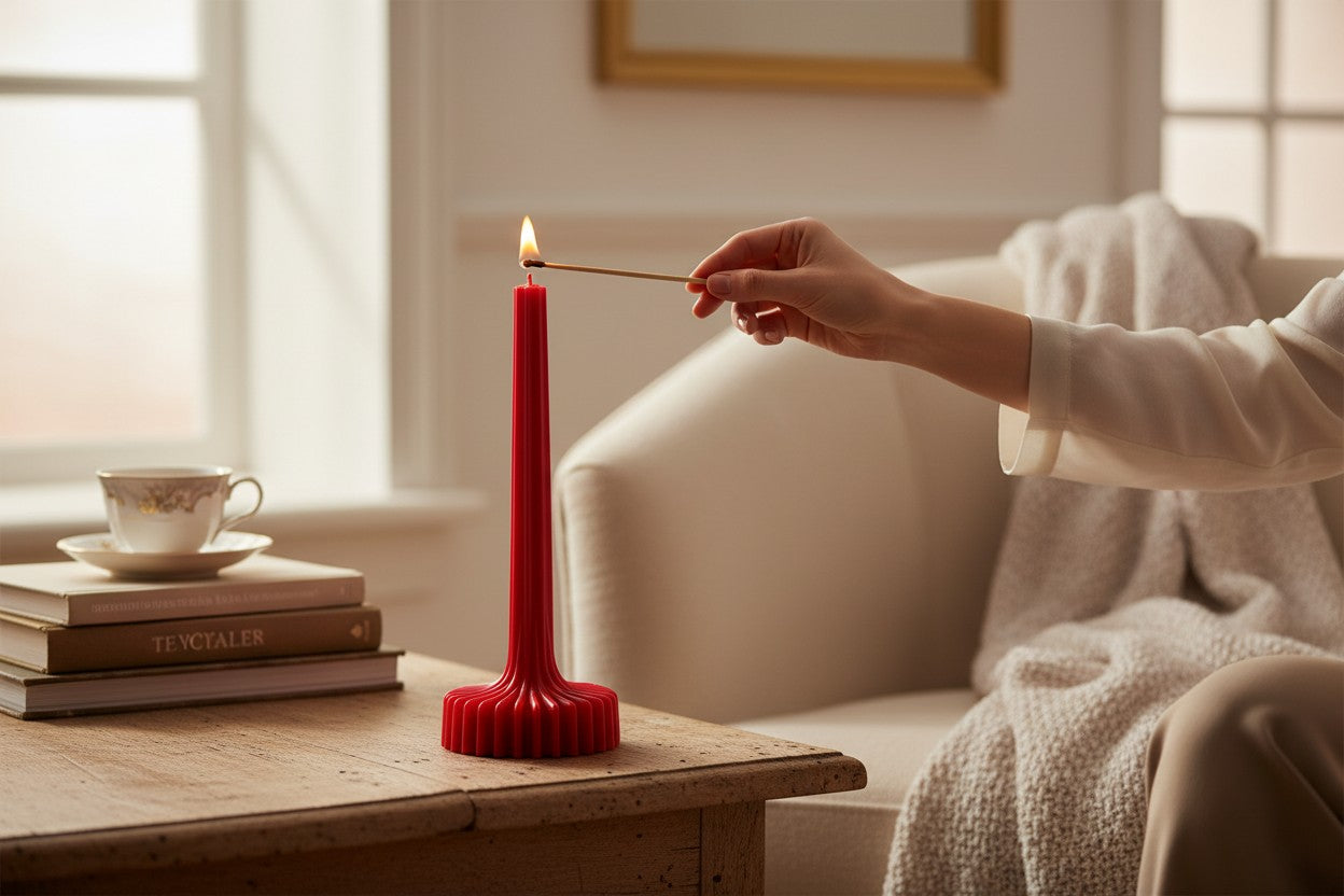 Red ribbed decorative candle