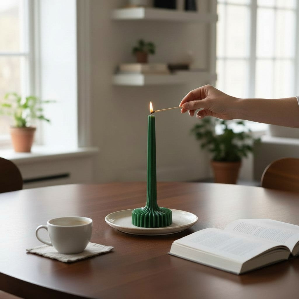 Red ribbed decorative candle
