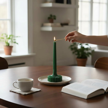Red ribbed decorative candle