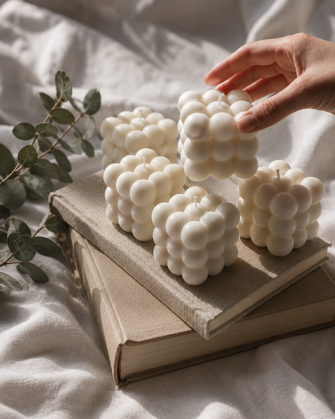 Velas en Forma de Cubo de Burbujas