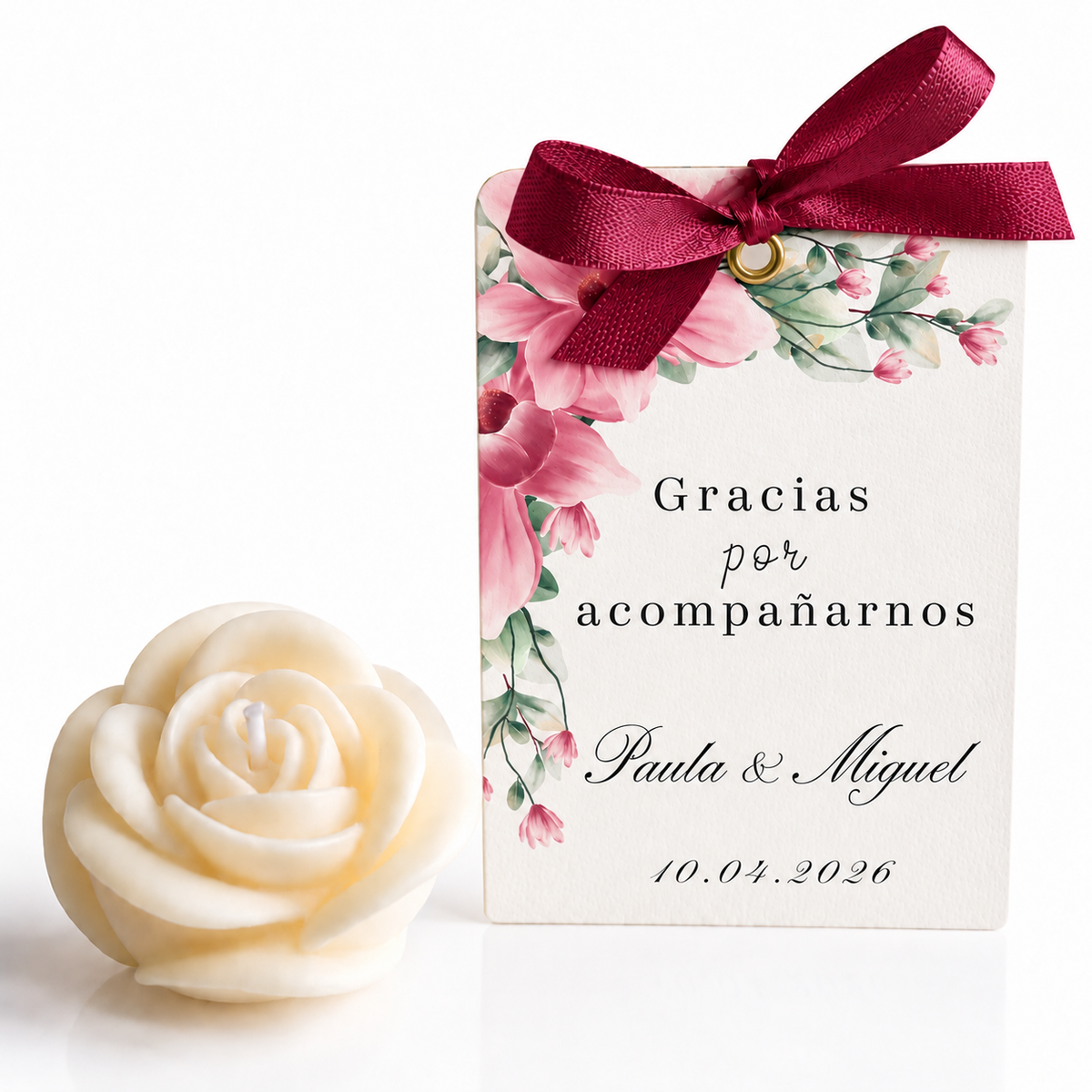 Personalized Rose-Shaped Candles for Weddings, Birthdays, Baptisms (Option 1)