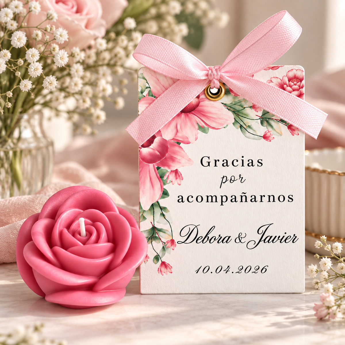 Bougies personnalisées en forme de rose pour mariages, anniversaires, baptêmes (Option 4)