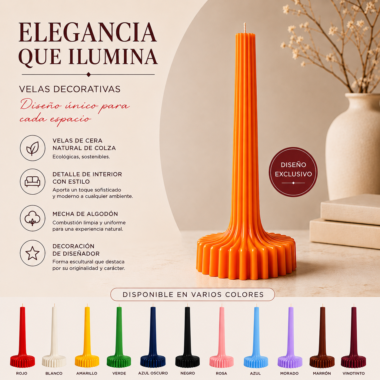 Velas Acanaladas de Diseño Exclusivo (2 unidades, naranjas)