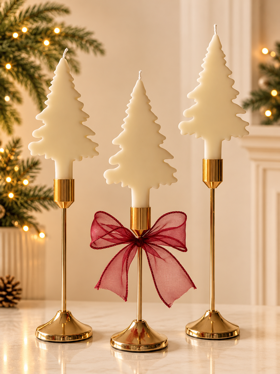 Set de 4 Velas en Forma de Árbol de Navidad