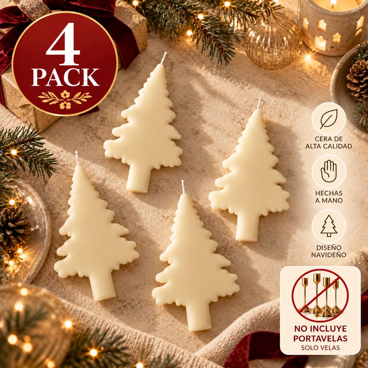 Set de 4 Velas en Forma de Árbol de Navidad