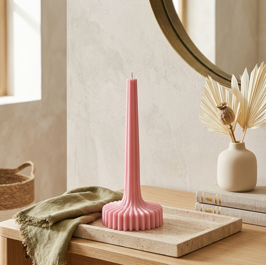 Red ribbed decorative candle