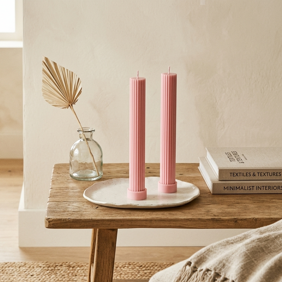 Velas Decorativas Largas Acanaladas (Rosas)
