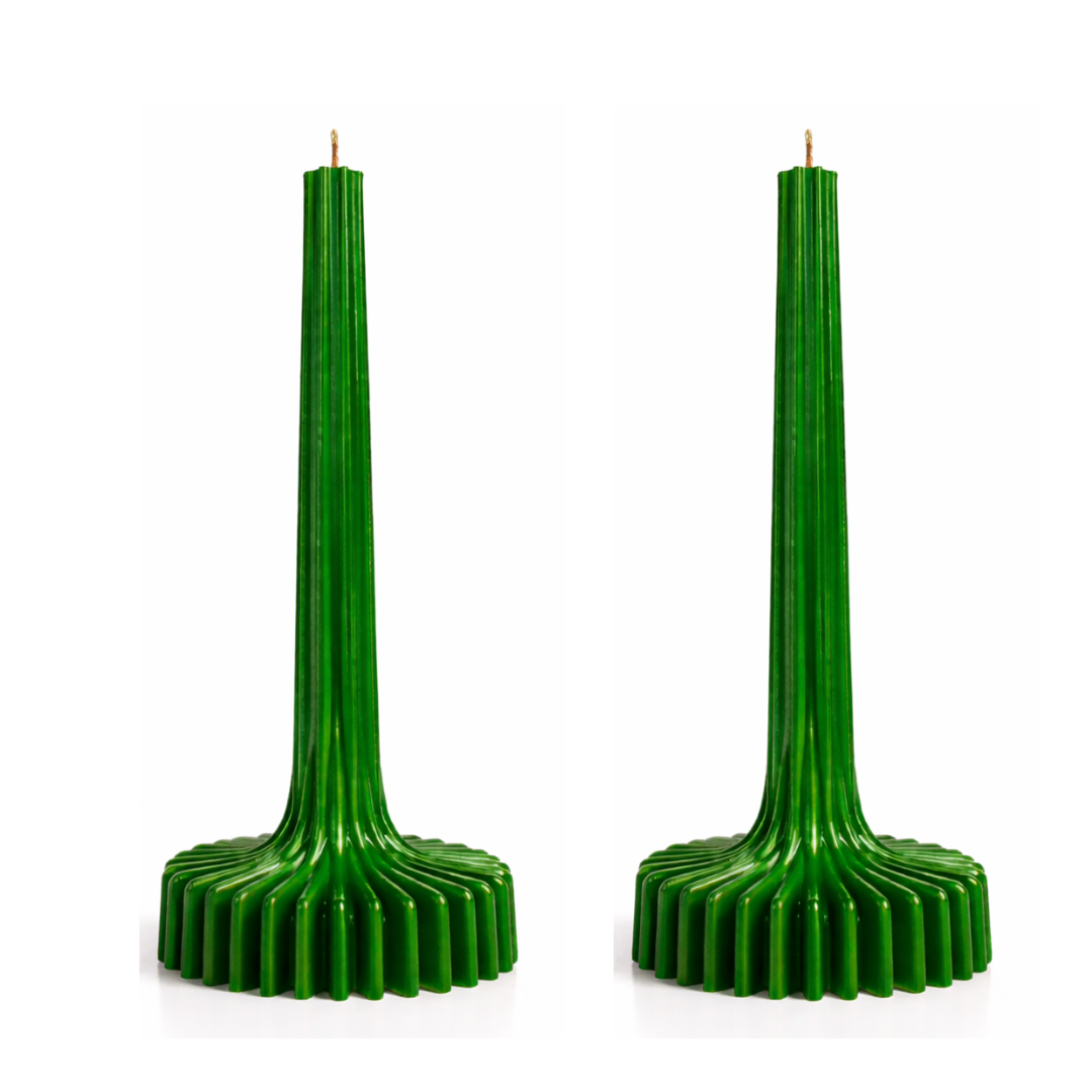 Green ribbed decorative candle