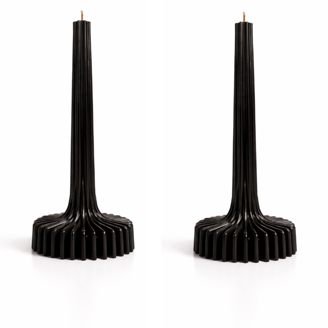 Black ribbed decorative candle