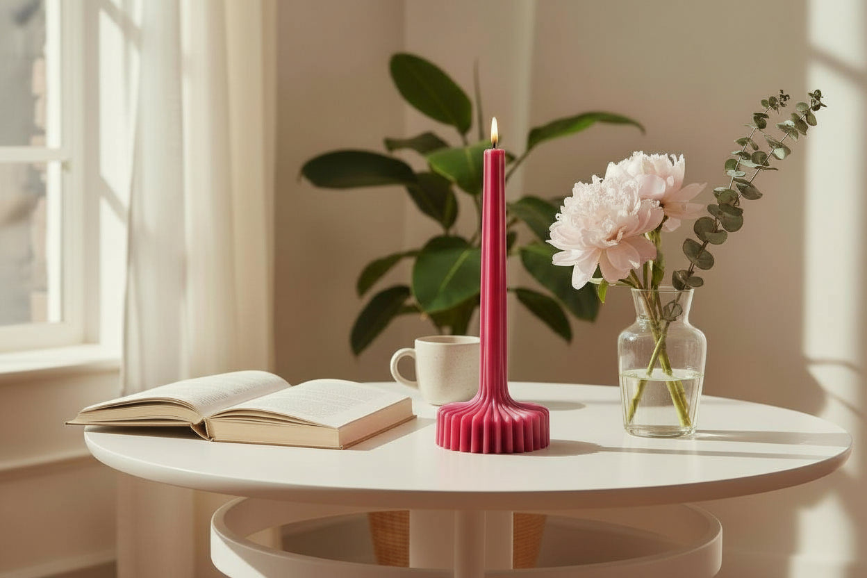 Red ribbed decorative candle