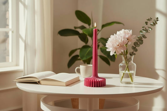 Red ribbed decorative candle