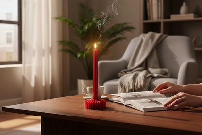 Red ribbed decorative candle