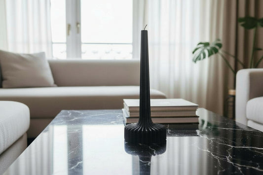 Black ribbed decorative candle
