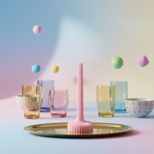 Pink ribbed decorative candle