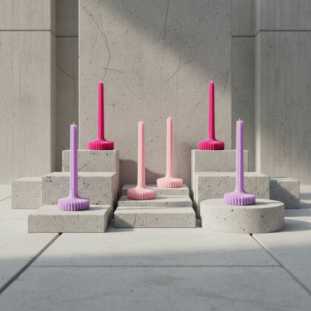 Pink ribbed decorative candle