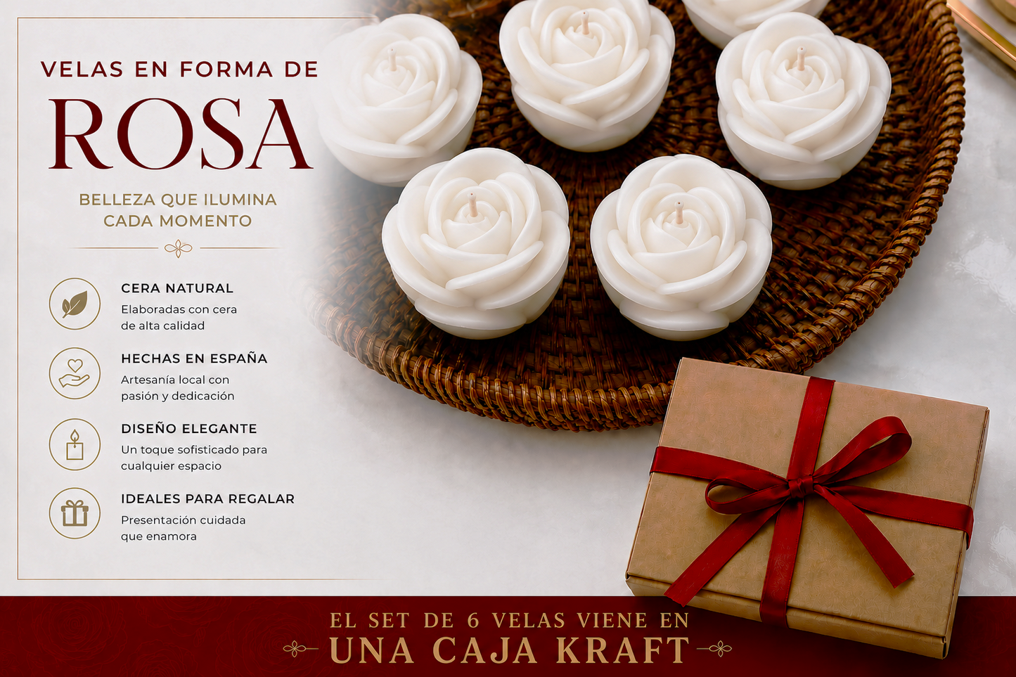 Velas en Forma de Rosa (Blancas)