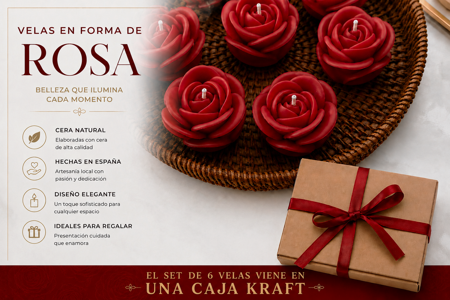 Velas en Forma de Rosa (Rojas)